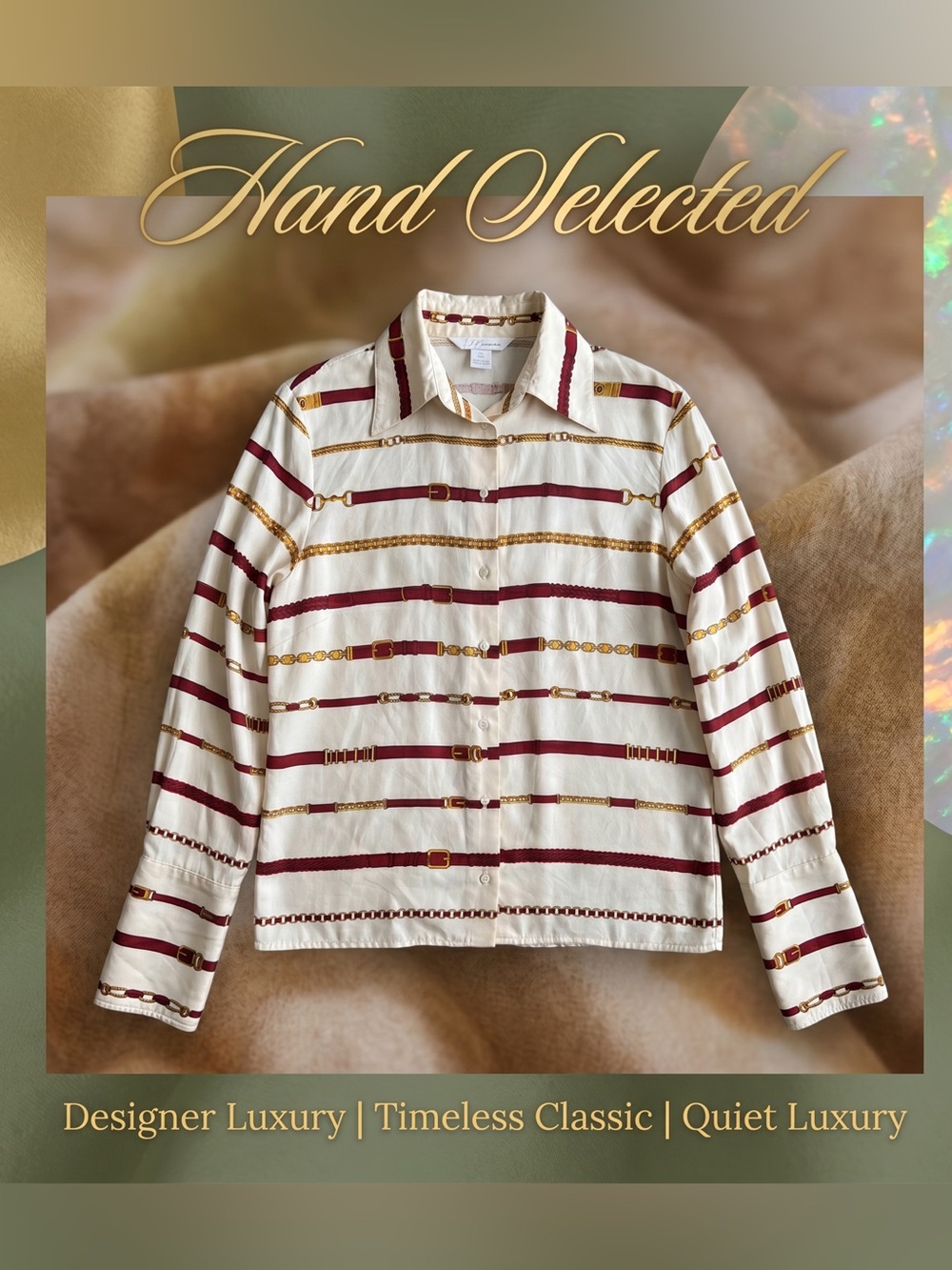 Maurizio Pecoraro Milano 100% Silk Equestrian Print Blouse -Made in Italy